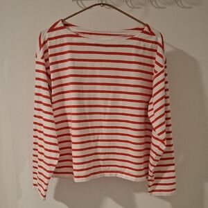 Old Navy Red & White Relaxed Breton Strip/Mariner Long-sleeve Tee (Size M)